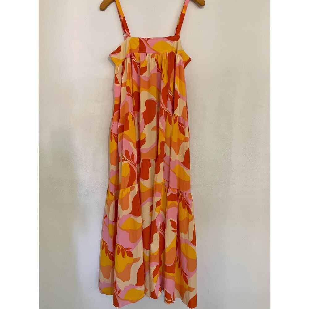 Abel The Label Dress Womens Small Orange Pink Floral Maxi Sundress Tropical - Picture 2 of 11